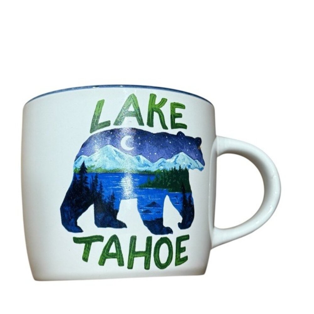 Lake Tahoe Bear Mug Scenic Mountain Coffee Cup Blue White Nature Cabin Gift
